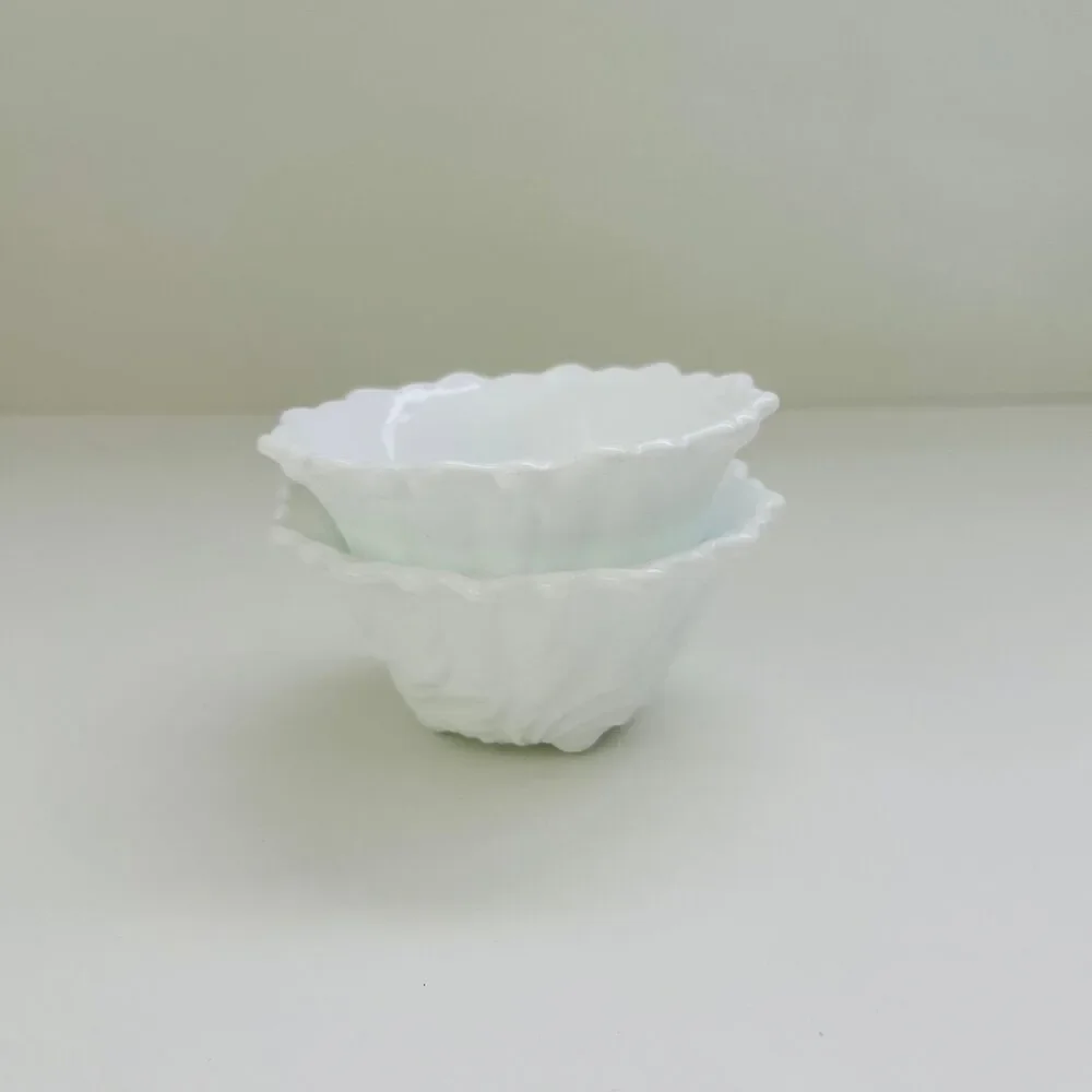 INDIANA GLASS CO. Milk Glass Wild Rose Footed Dessert Custard Bowls, Set of 2